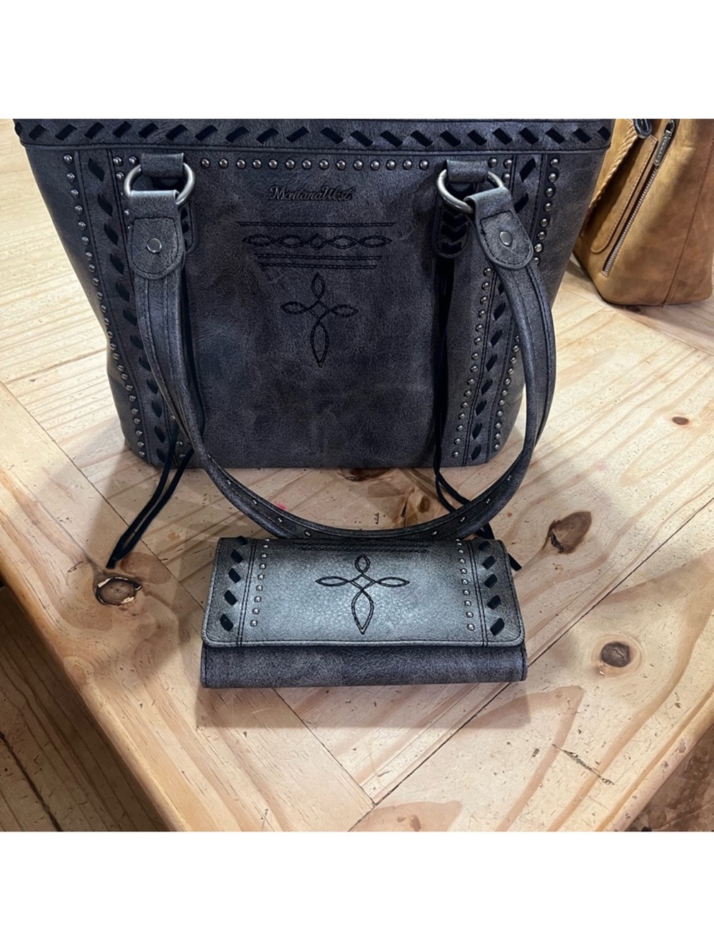 Montana West Gray Embossed Tote with Matching Wallet